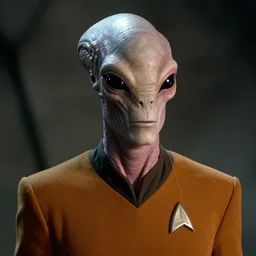 astonishing close portrait of a humanoid alien in star trek voyager, film still