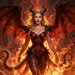 demonic female demon hell portrait of scarlett johansson with a long snake and wings as queen of hell and dragons, fire and flame, big long hell serpent dragon octopus, Pixar style, by Tristan Eaton Stanley Artgerm and Tom Bagshaw.