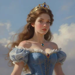 A beautiful digital painting of a beautiful princess, the sky behind her, intricate, cinematic lighting, highly detailed, digital painting, Artstation, concept art, smooth, sharp focus, illustration, art by Tom Bagshaw, Artgerm and Greg Rutkowski