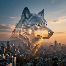 of beksinki sky and city in future based on the shape of a wolves head epic cinematic lighting ultra detailed 8 k hi res