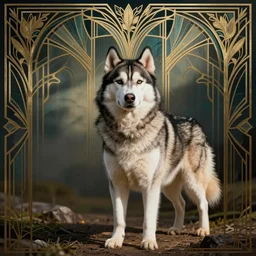 husky wallpaper in art deco style