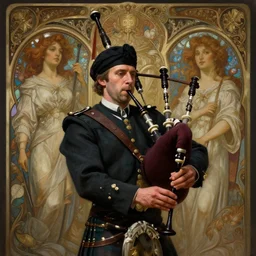 scottish man in a kilt playing bagpipes, deep focus, d & d, fantasy, intricate, elegant, highly detailed, digital painting, artstation, concept art, matte, sharp focus, illustration, hearthstone, art by artgerm and greg rutkowski and alphonse mucha