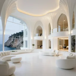 vintage art deco 7 0 s white mansion interior at night by colin campbell cooper is built into cliff face by andrew atroshenko, john la farge's second paradise, tropical underground mansion from inside at night, moon rays create shadows on the cave wall, high contrast, impressionist watercolor by john la farge and thomas cole, cinematic