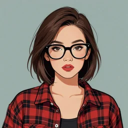 an original jean giraud digital art painting of a portrait of a female hipster millennial, flannel, thick - rimmed glasses