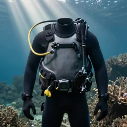 bulletproof vest combined with scuba diving dry suit, photography