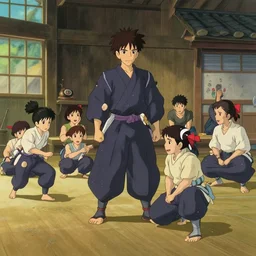 samurai training school, in the style of studio ghibli, j. c. leyendecker, greg rutkowski, artgerm