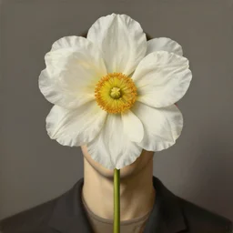 portrait of a faceless flower - head man by rene magritte, detailed painting, distance, centered, hd, hq, high resolution, high detail, 4 k, 8 k