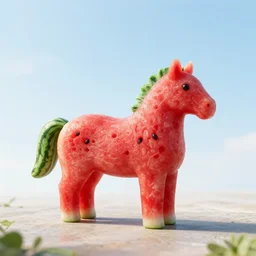 watermelon in the shape of a horse, photorealistic hd, wide angle photography