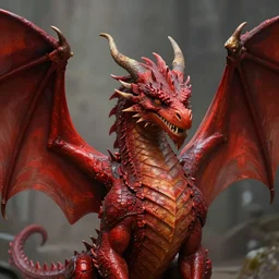 close up painting of a red dragon with giant open wings and a snobby smile. extremely detailed. majestic. beautiful. medieval. 4 k. award - winning. epic lighting