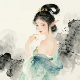 Elfin goddess in the style of Chinese watercolor,