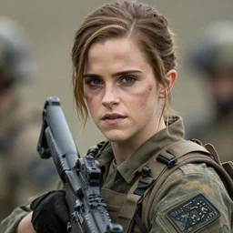 emma watson as special forces soldier, photography, highly detailed, brave, dirty face
