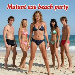a still from the movie “mutant axe beach party”