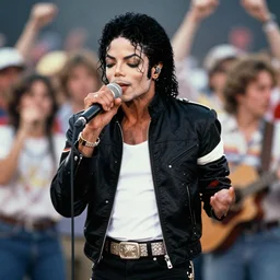a cinematic still of Michael Jackson performing at Woodstock, shallow depth of field, portrait, 40mm