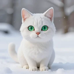 hand painted figurine of white cat with green eyes, snow, hyperdetailed, artstation, cgsociety, 8 k
