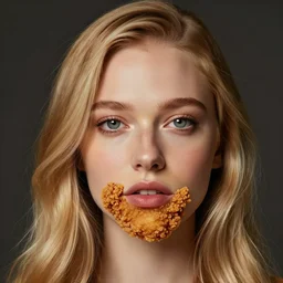 a face made of fried chicken, fried chicken in the shape of a face, fried chicken looking like amanda seyfried