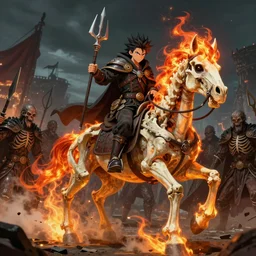 ainz ooal gown leading the undead army to battle riding a flaming skeleton horse