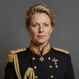 hyperrealistic portrait of erna solberg, highly decorated uniform, highly detailed, hyperrealistic, digital painting, artstation, concept art, smooth, sharp focus, illustration, cinematic lighting, art by artgerm and greg rutkowski and alphonse mucha