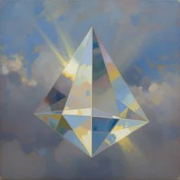 a stunning wpa style painting of a prism in the sky reflectinglight, god rays, award winning art