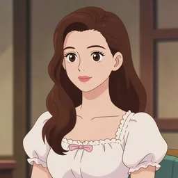an anime-style drawing of anne hathaway, wearing a cute top, trending, popular, top rated