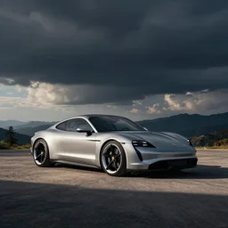 full-length cinematic photo of an Porsche Boxter concept car, ultra wide angle lens, advertising photo