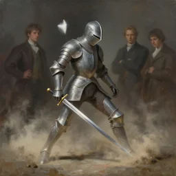 painting of an ephemeral victorian knight with a sword striking the ground, fading to dust, by peter mohrbacher, john avon, dan mumford, craig mullins nekro, volumettic light, cgsociety, pixiv, 3 d render