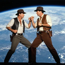 Nicholas Cage fighting Indiana Jones in space