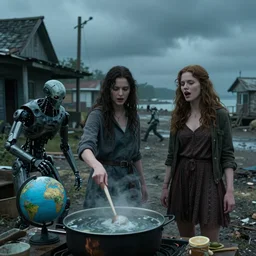 she makes the deep boil. dark fantasy story about two casually - dressed women in a dirty seaside town, a globster, and a beautiful song. color cinematic still from an action - packed 2 0 1 1 ghostly! alien - robot invasion science - fiction blockbuster movie ; highly - detailed.