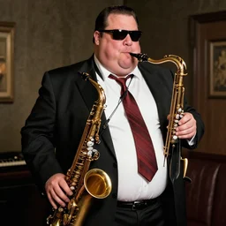 Jimmy 'The' Neck, Mafia Bodyguard, wearing suit and tie! Jazz Musician!! Playing the Saxophone!!! Photo!! Overweight, big body!
