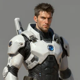 scifi art by Greg Rutkowski, a man wearing futuristic tactical gear, colored in white and black, high technology, highly detailed portrait, digital painting, artstation, concept art, smooth, sharp foccus ilustration, Artstation HQ