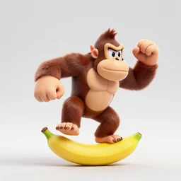 Donkey Kong stepping on a banana, 3D render