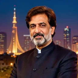 ⁠portrait of Imran Khan, Karachi skyline background, rich vivid colors, ambient lighting, dynamic lighting, 4k, HQ, official media, anime key visual, makoto shinkai, ilya kuvshinov, lois van baarle, rossdraws, detailed, trending on artstation
