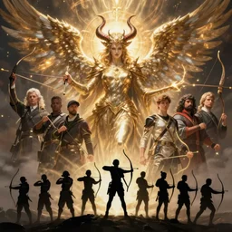 Environmental Art, Horizon Zero Dawn silhoutte,  archer, atmospheric environment, Character Design, demonic presence, Holy Heavenly Host Divine Angelic Army. Beeple, grimshaw, thomas cole, ismail inceoglu, winslow homer, greg rutkowski, gerald brom, marc simonetti, simon stalenhag, anton fadeev, donglu yu