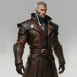 Full body of Viking Nordic male, Cyberpunk 2077, cyborg neck, cybernetic neck implant, Wearing futuristic leather jacket, intricate, elegant, highly detailed, digital painting, artstation, concept art, smooth, sharp focus, illustration, art by artgerm and greg rutkowski