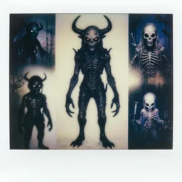ominous polaroid photo character design sheet of scary entity cryptid designed by gantz, stephen gammell, peter morbacher, greg rutkowski, midnight haunted playground, weirdcore, deep aesthetics,