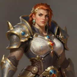 painted portrait of rugged beautiful thick zarya from overwatch wearing, fantasy, intricate, elegant, extremely detailed digital painting trending artstation concept art heroic portrait sharp focus, illustration, art by artgerm, greg rutkowski magali villeneuve gaston bussiere