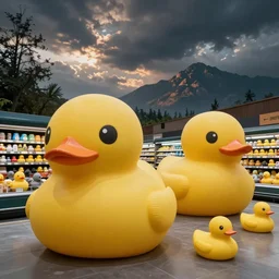 a supermarket that sells only comically large rubber ducks