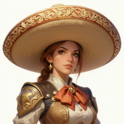 painted portrait of rugged zarya from overwatch wearing wide mexican sombrero, fantasy, intricate, elegant, extremely detailed digital painting trending artstation concept art heroic portrait sharp focus, illustration, art by artgerm, greg rutkowski magali villeneuve gaston bussiere
