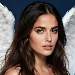 young salma hayek as an angel with wings, single head, hyper realistic face, beautiful eyes, fantasy art, in the style of greg rutkowski, illustration, epic, fantasy, intricate, hyper detailed, artstation, concept art, smooth, sharp focus, vibrant