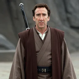 Nicholas Cage as a Jedi Knight, cinematic, Kodak 2383 film