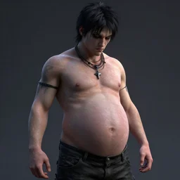 belly pregnant goth man, 8 k, hd, highly detailed, octane render