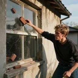 angry instagram influencer throwing a brick through someone's window