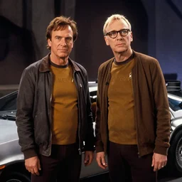 doc brown and the delorean in a scene from star trek, the original series