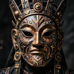 a beautiful cyborg made of english pagan ceremonial maske