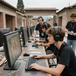 pietrificated young gamer found in a Pompei site in front of his pc. Archeologists