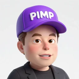 elon musk, cartoon style, Big Pimpin' Style, Purple Pimp Hat