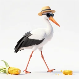 a cool looking stork with sunglasses and a hat is walking in a corn field, 5 0 mm f 5. 6, award winning photograph
