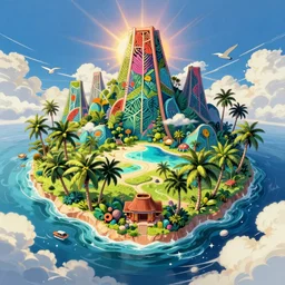 polynesian island, open sky. hyperrealistic anime background illustration by kim jung gi, colorful, extremely detailed intricate linework, smooth, super sharp focus, bright colors, high contrast, matte, octopath traveler, unreal engine 5 highly rendered, global illumination, radiant light, polynesian view