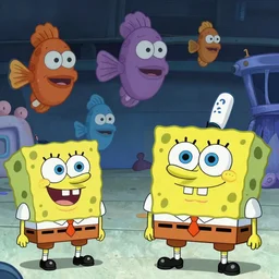 concept art of the cast of spongebob squarepants as npc background fish in splatoon by nintendo