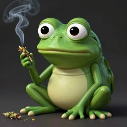 a sinister portrait of pepe the frog smoking weed, highly detailed, trending on artstationhq