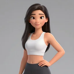 young beautiful athletic Filipino woman with long hair posing, depicted as adult Pixar character, high quality cg render, 4k
